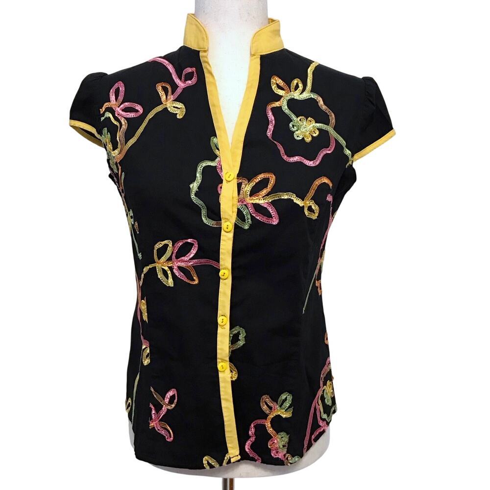 Zara Basic Cap Sleeves Button Down Blouse Women M - image 1